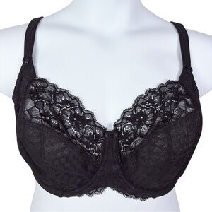 Panache Envy Balconnet Bra sz 34H (UK) / 34K (US) Black Balconnette Floral Lace